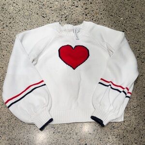 Janie and Jack White Sweater with Red Heart and Navy-Trim Stripes